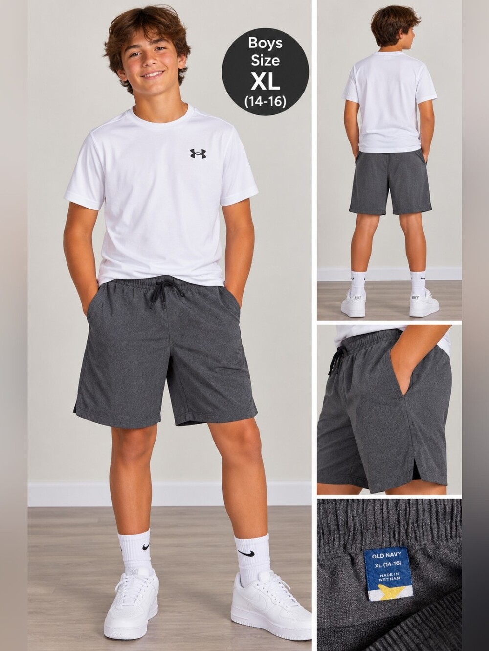 Never not hustling boys XL grey athletic shorts #28